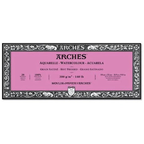 Arches Hot Press Watercolour Paper Block 300 GSM 10 x 25 cm 4 Deckle Edges - Retail Maharaj