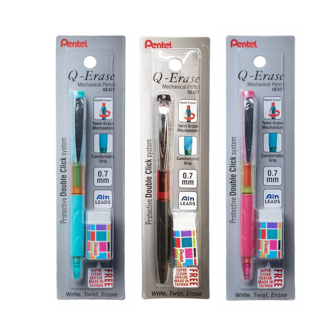 Pentel Q Erase QE427 Mechanical Pencil 0.7mm with Twist Eraser and Soft Grip