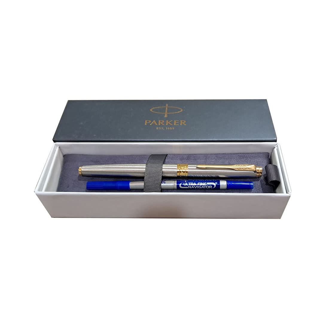 Parker Aster Brushed Metal Gold Trim Rollerball Pen