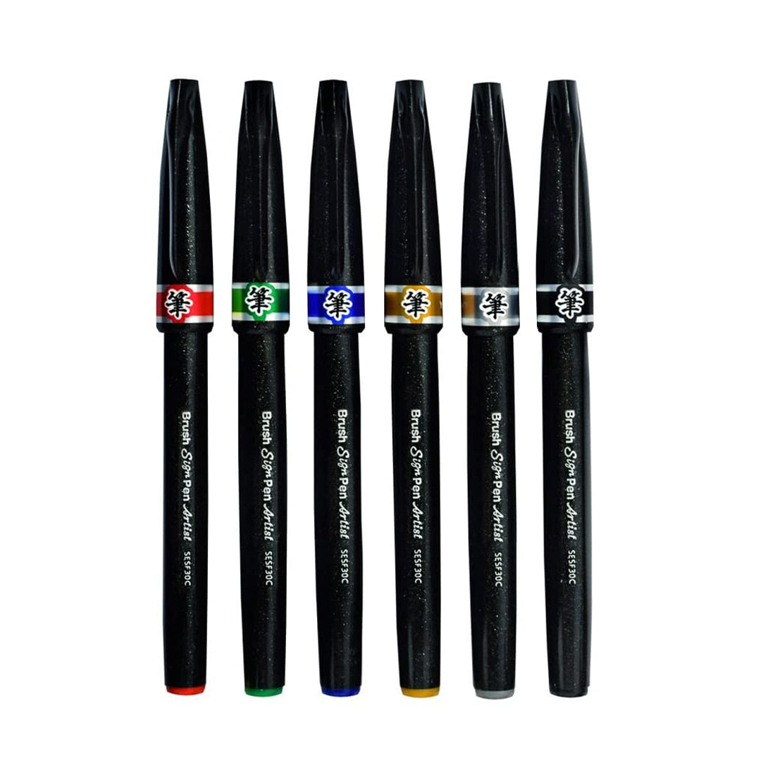 Pentel Brush Sign Pen Artist – Set of 6