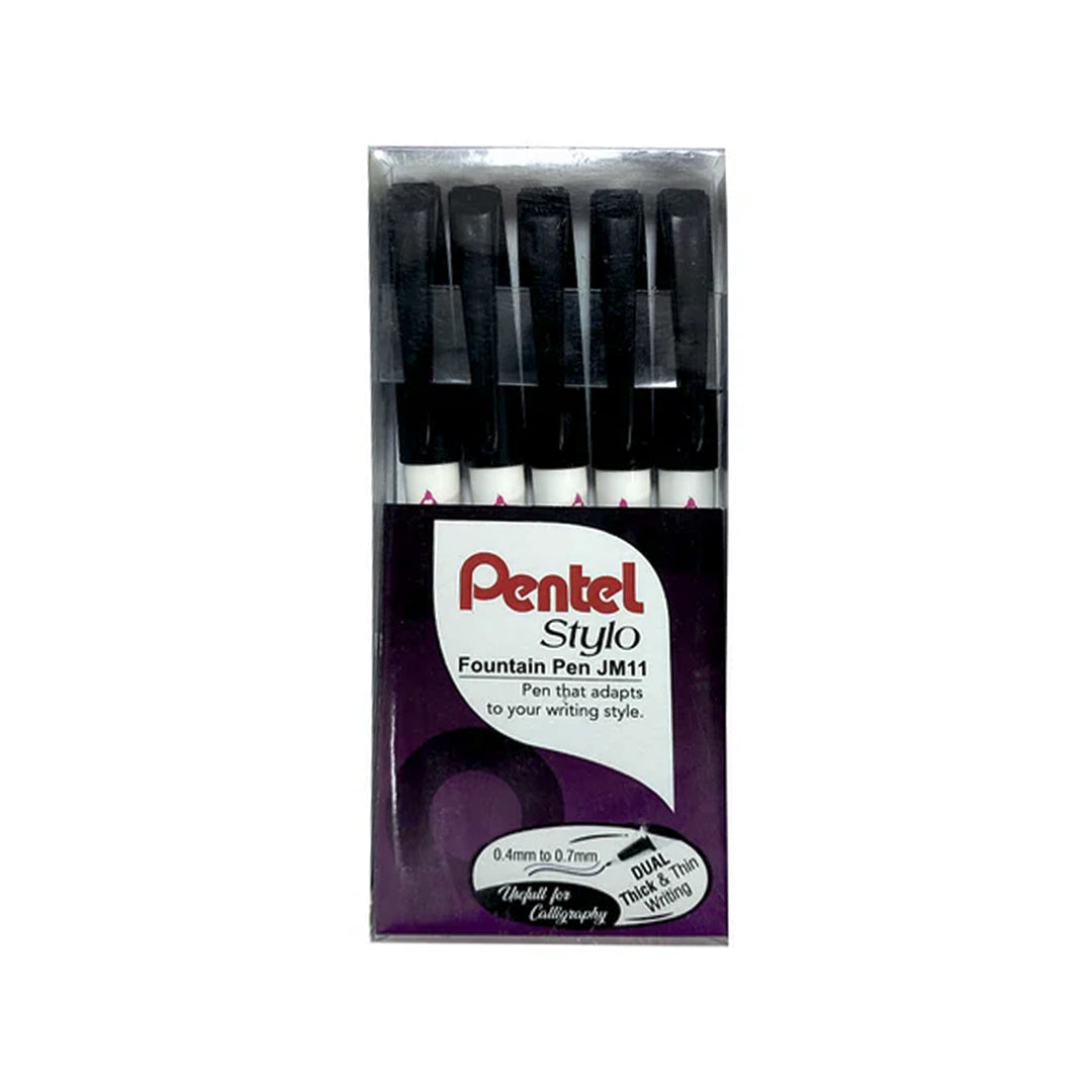 Pentel Stylo JM11 Plastic Fountain Pen Set with Dual Line Nib Black