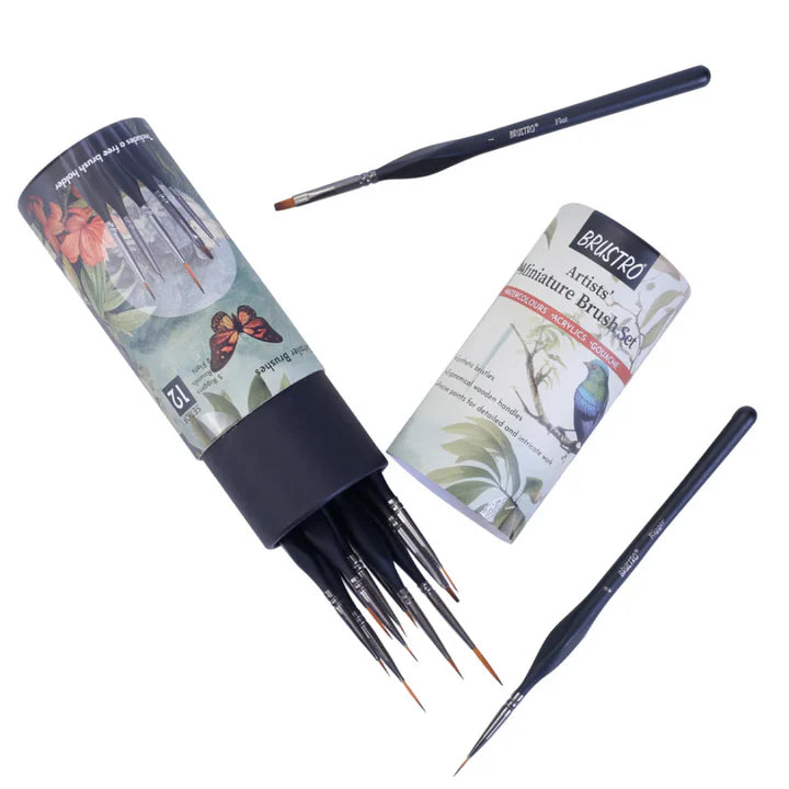BRUSTRO Artists’ Watercolour & Acrylic Miniature Brush Set of 12 - Retail Maharaj