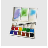 ShinHan PWC, Extra Fine Water Color Half Pan Set – 12 Colors + 6 Wells (FREE Travel Brush Included)