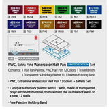 ShinHan PWC, Extra Fine Water Color Half Pan Set – 12 Colors + 6 Wells (FREE Travel Brush Included)