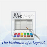 ShinHan PWC, Extra Fine Water Color Half Pan Set – 12 Colors + 6 Wells (FREE Travel Brush Included)