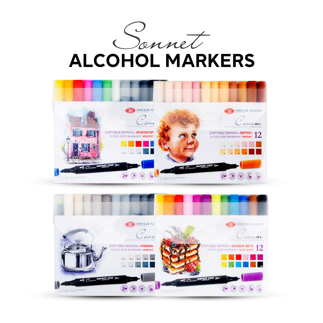 Sonnet Alcohol Based Markers Set of 12 for Sketching Illustration and Comics - Retail Maharaj