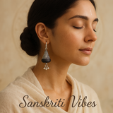 Pure Silver Shyma Black Tulsi Earrings – Antique Design 92.5% Silver, Spiritual Jewelry