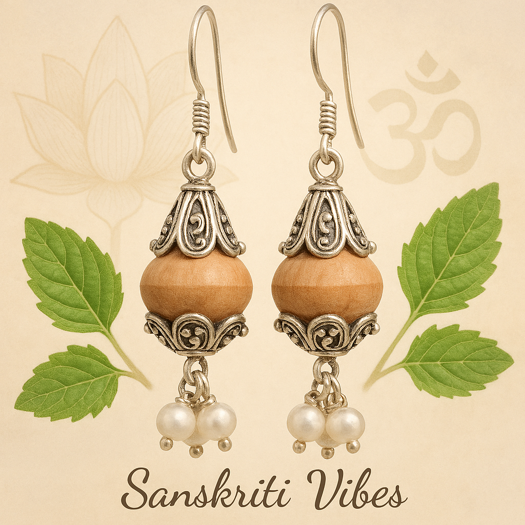 Pure Silver Tulsi Earrings – Antique Design with Real Pearls