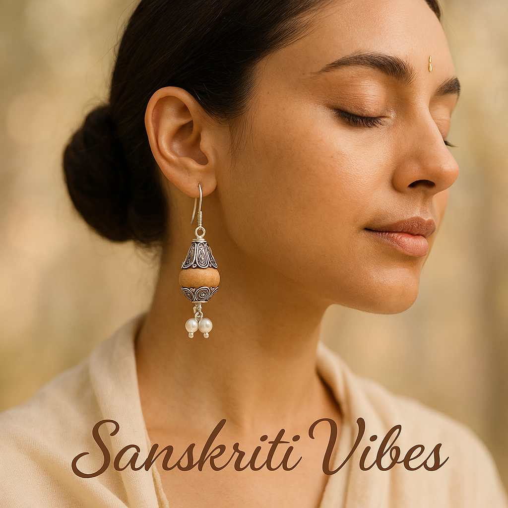 Pure Silver Tulsi Earrings – Antique Design with Real Pearls
