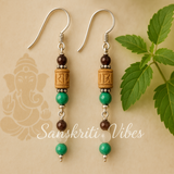 Sterling Silver Cylindrical Shaped Tulsi Earrings Set – Elegant Spiritual Jewelry