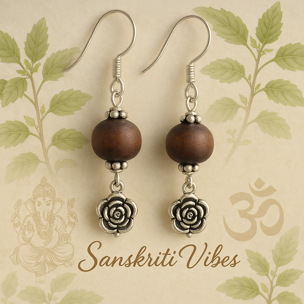 Sterling Silver Tulsi Beads Design Earrings – Divine Spiritual Jewelry