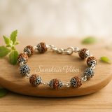 Silver Om Carved Rudraksha Bracelet – Divine Spiritual Jewelry