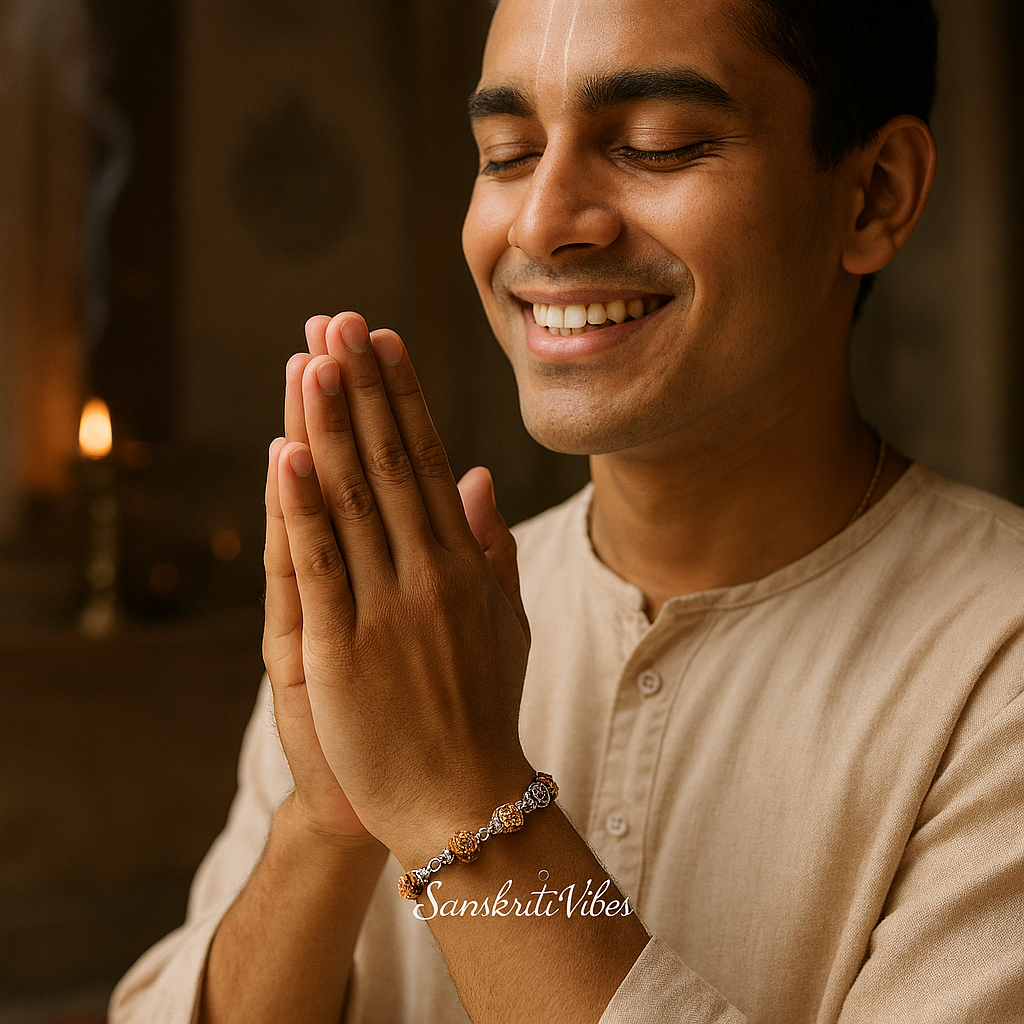 Silver Om Carved Rudraksha Bracelet – Divine Spiritual Jewelry