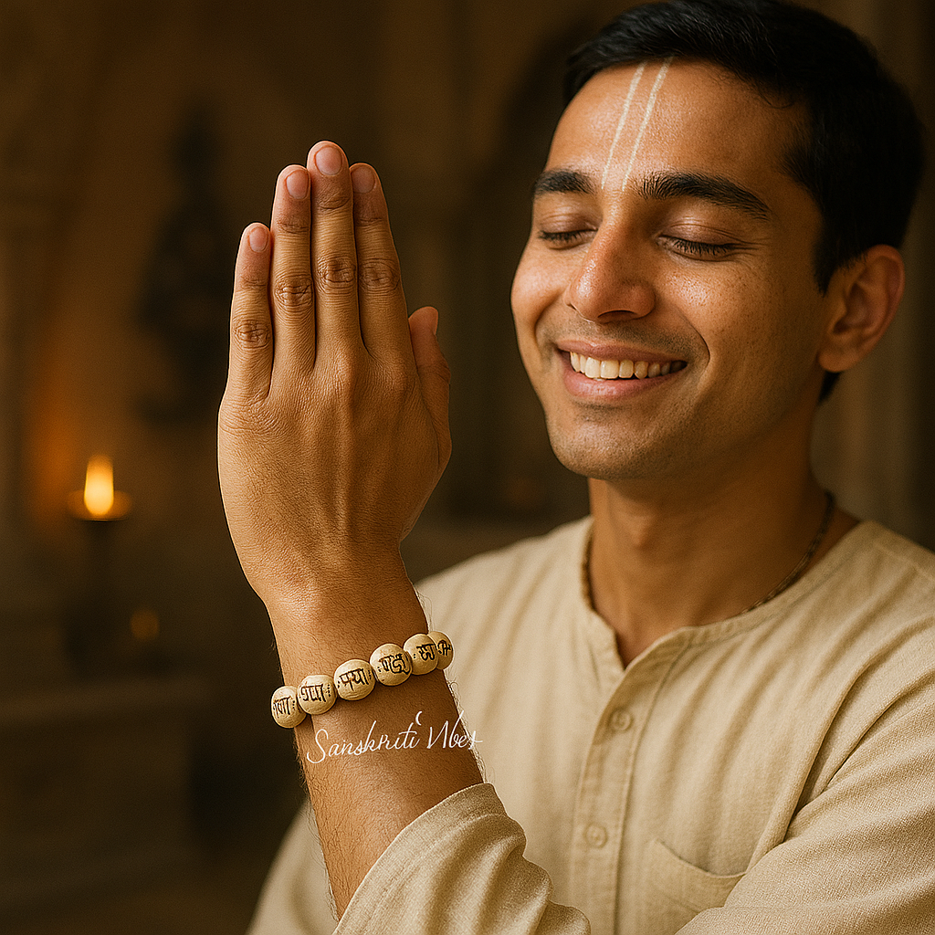 Radha Krishna Tulsi Beads in Silver Bracelet – Divine Spiritual Jewelry