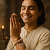 Shri Radha Carved Original Tulsi Beads Bracelet with Adjustable Thread for Divine Blessings