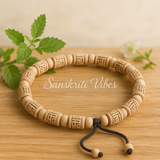 Shri Radha Carved Original Tulsi Beads Bracelet with Adjustable Thread for Divine Blessings