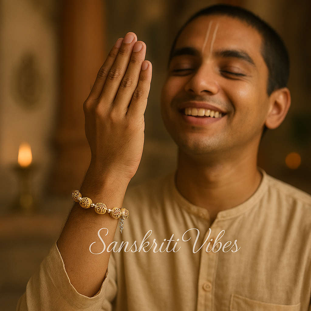 Sterling Silver Om Namah Shivaya Tulsi Bracelet in Silver Wire – Classical Spiritual Jewelry