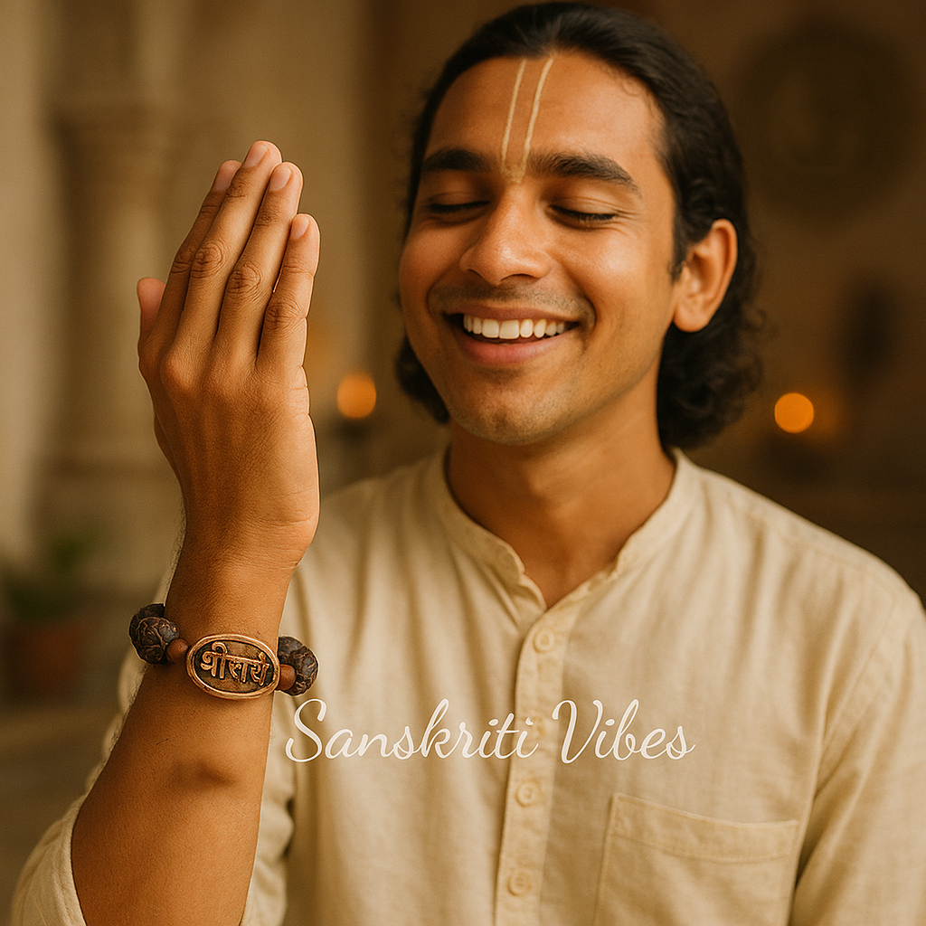 Shri Radhey Radhey Naam Tulsi Bracelet – Classical for Spiritual Protection