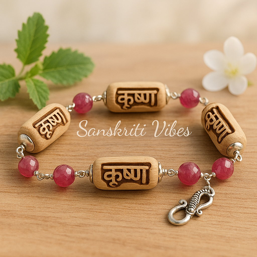 Krishna Carving Silver Bracelet with Original Pearls – Elegant and Spiritual Jewelry