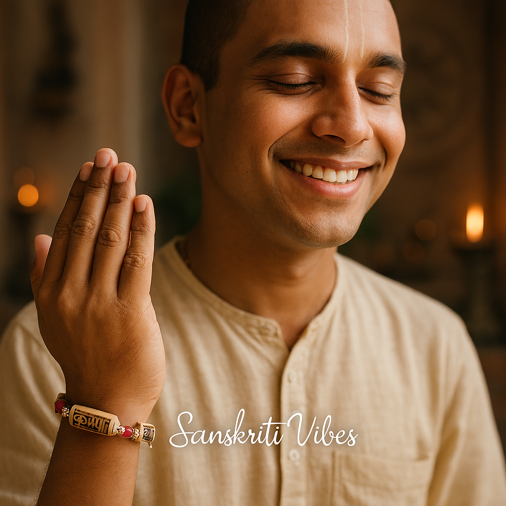 Krishna Carving Silver Bracelet with Original Pearls – Elegant and Spiritual Jewelry