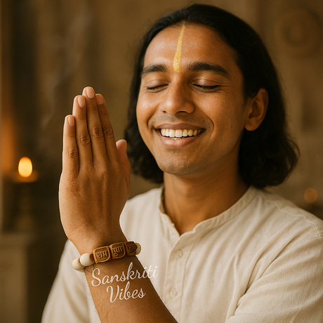 Ram Krishna Hari Carved Tulsi Bead Adjustable Bracelet – Spiritual Bracelet for Devotees - Retail Maharaj