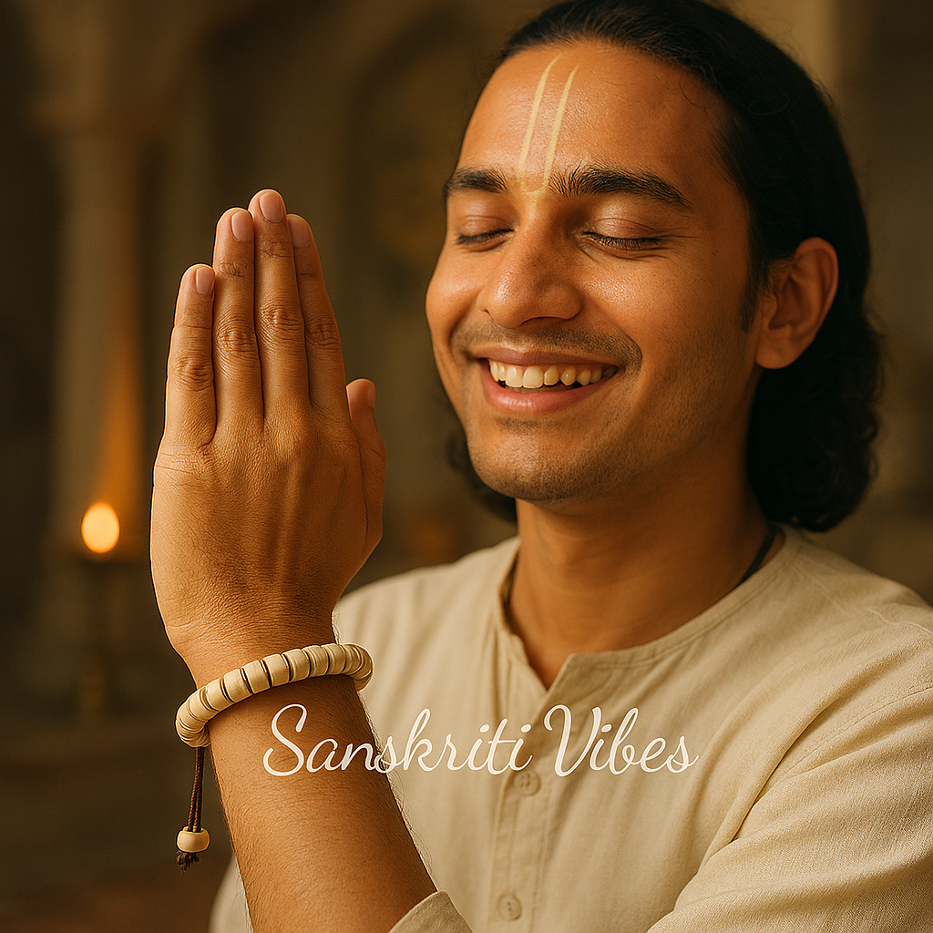 Mridang Shaped Tulsi Beads Bracelet – Adjustable Spiritual Bracelet for Devotees