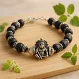 Pure Tulsi Special Narasimha Strong Kavach Silver Bracelet – Adjustable 92.5% Silver with Black Tulsi Beads