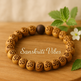 Om Carved Tulsi Beads Bracelet in Elastic Pattern – Sacred Spiritual Bracelet for Devotees
