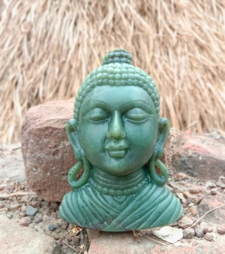 Odisha Green Stone Carving – Buddha Head – Handcrafted Spiritual Sculpture
