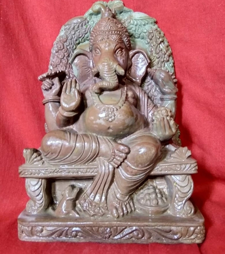 Soapstone Carving – Ganesh on Throne – Handcrafted Divine Art