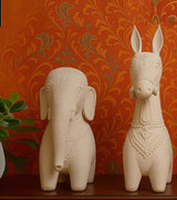 Soapstone Carving – Elephant & Horse Pair – Handcrafted Tribal Motif Sculpture