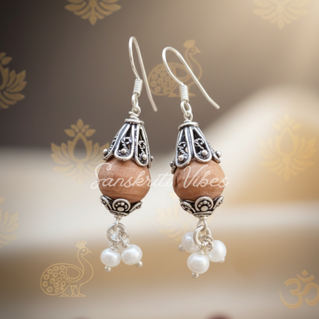 Pure Silver Tulsi Earrings – Antique Design with Real Pearls - Retail Maharaj