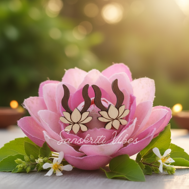 Pretty Tulsi Lotus Designed Tops – Sacred Tulsi Wood Earring Set for Spiritual Wear - Retail Maharaj