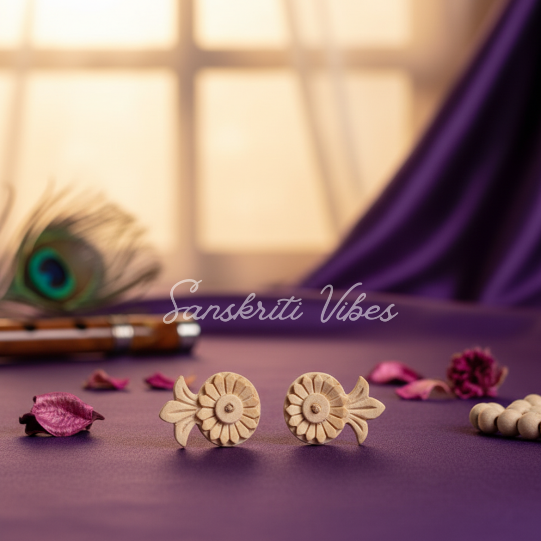 Flower Shaped Pure Tulsi Earrings – Sacred Tulsi Wood Studs for Spiritual Wear - Retail Maharaj