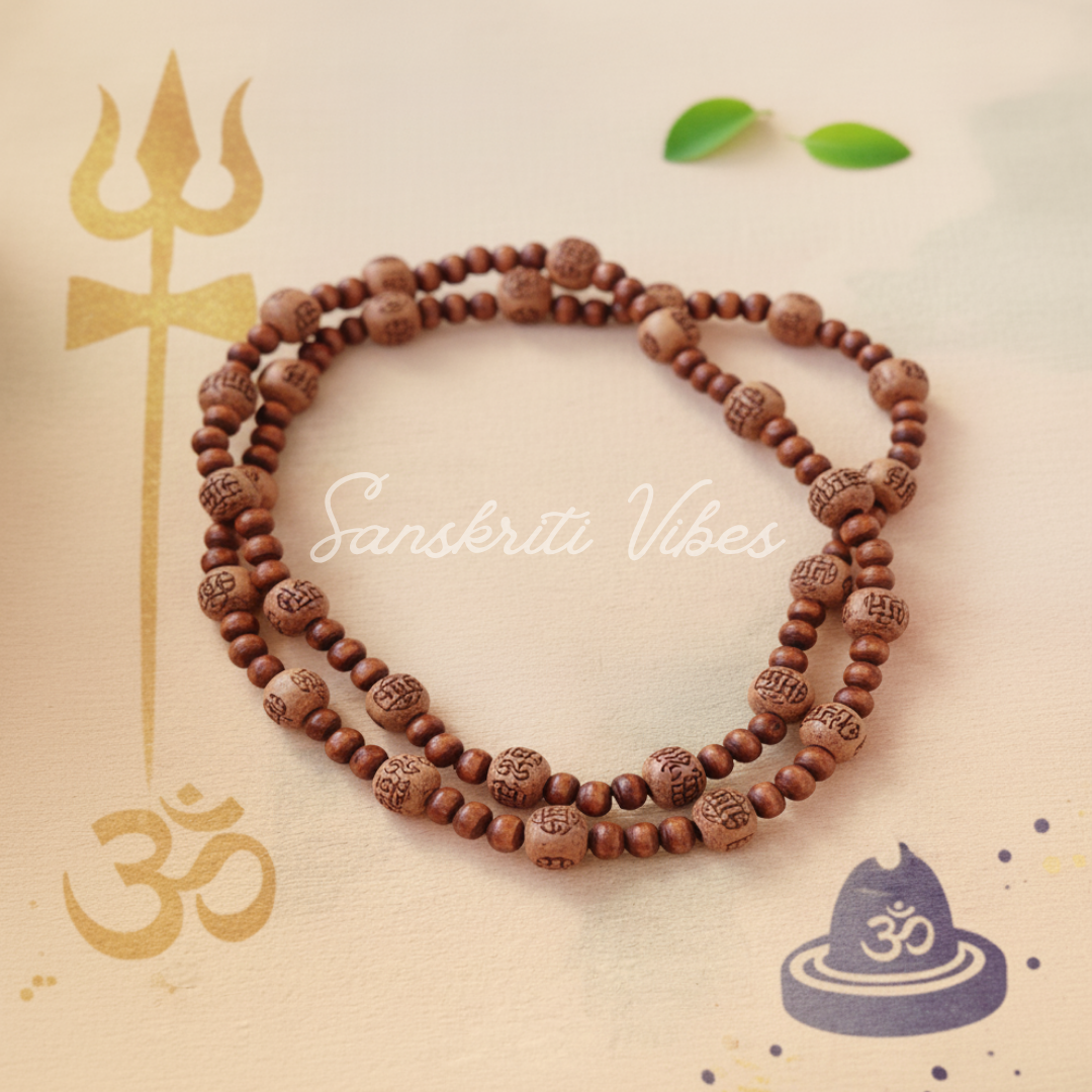 Two Round Om Namah Shivaya Tulsi Kanthi Mala – Sacred Mala for Devotion and Spiritual Practices