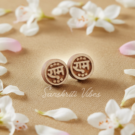 Ram Naam Tulsi Earrings – 12mm Sacred Tulsi Ear Studs with Shri Ram Inscription | Spiritual Earrings for Devotees - Retail Maharaj