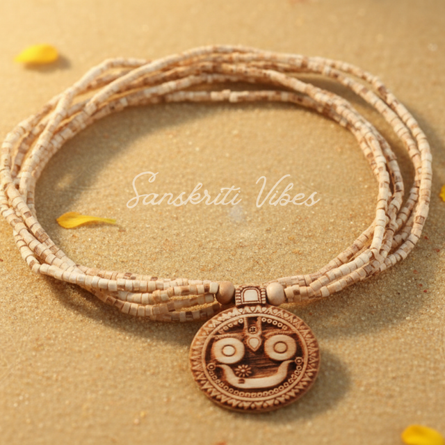 Shri Jagannath Triple Layer Kanthi Mala Necklace | Handcrafted Hindu Devotional Beads | Spiritual Indian Jewelry - Retail Maharaj