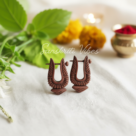 Beautiful Design Tulsi Tilak Earrings – Sacred Tulsi Wood Studs for Spiritual Wear - Retail Maharaj