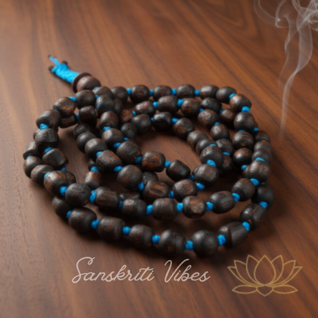 Shyama Black Tulsi Beads Knotted Japa Mala – 108 Beads + 1 Guru Bead | Handmade Spiritual Prayer Beads - Retail Maharaj