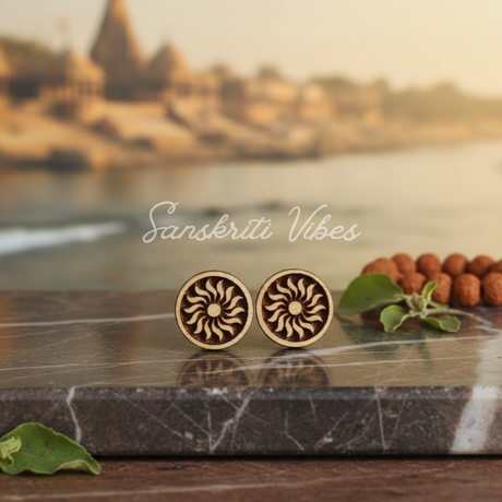 Sudarshan Chakra Designed Tulsi Tops – 8mm Sacred Tulsi Wood Earrings for Shri Jagannath Ji Devotees - Retail Maharaj