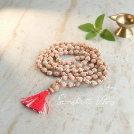 Tulsi Radha Carved Beads Original Japa Mala – Handcrafted Sacred Prayer Beads for Devotion & Meditation - Retail Maharaj