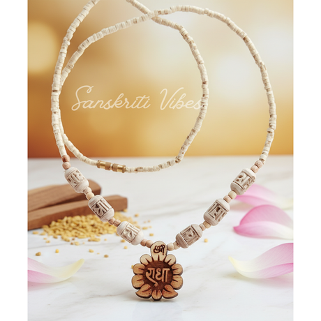 Original Flower Shaped Shri Radha Tulsi Locket Mala | Sacred Tulsi Beads Necklace for Devotion & Meditation - Retail Maharaj