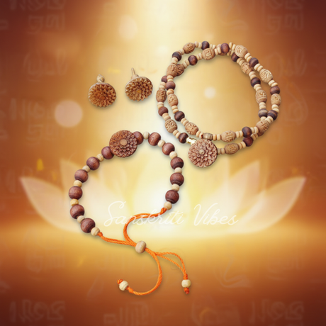Amazing Flower Carved Tulsi Jewellery Set - Premium Quality | Sacred Tulsi Beads Jewelry for Devotion & Spiritual Elegance - Retail Maharaj