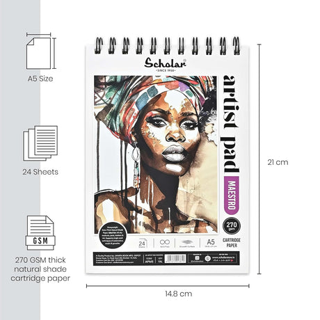 Scholar Maestro Wire Bound Artist Sketchbook 270 GSM Heavyweight Paper Pad - Retail Maharaj