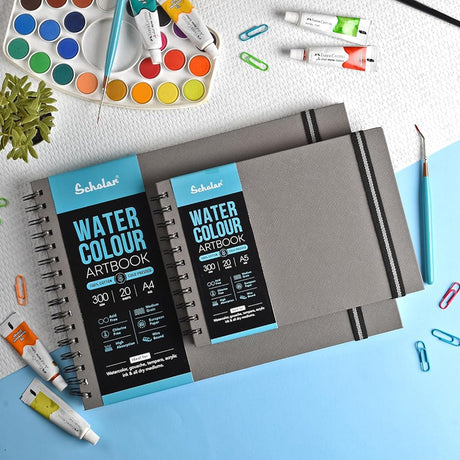 Scholar 100% Cotton Cold Pressed Watercolour Paper Wire Bound Artbook 300 GSM – A5 / A4 - Retail Maharaj