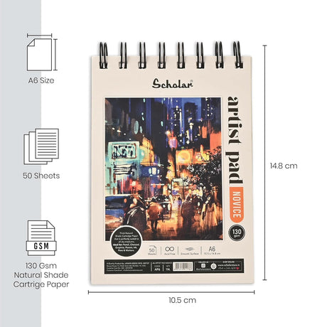 Scholar Novice Wire Bound Artist Sketch Pad 130 GSM Natural Shade Paper - Retail Maharaj