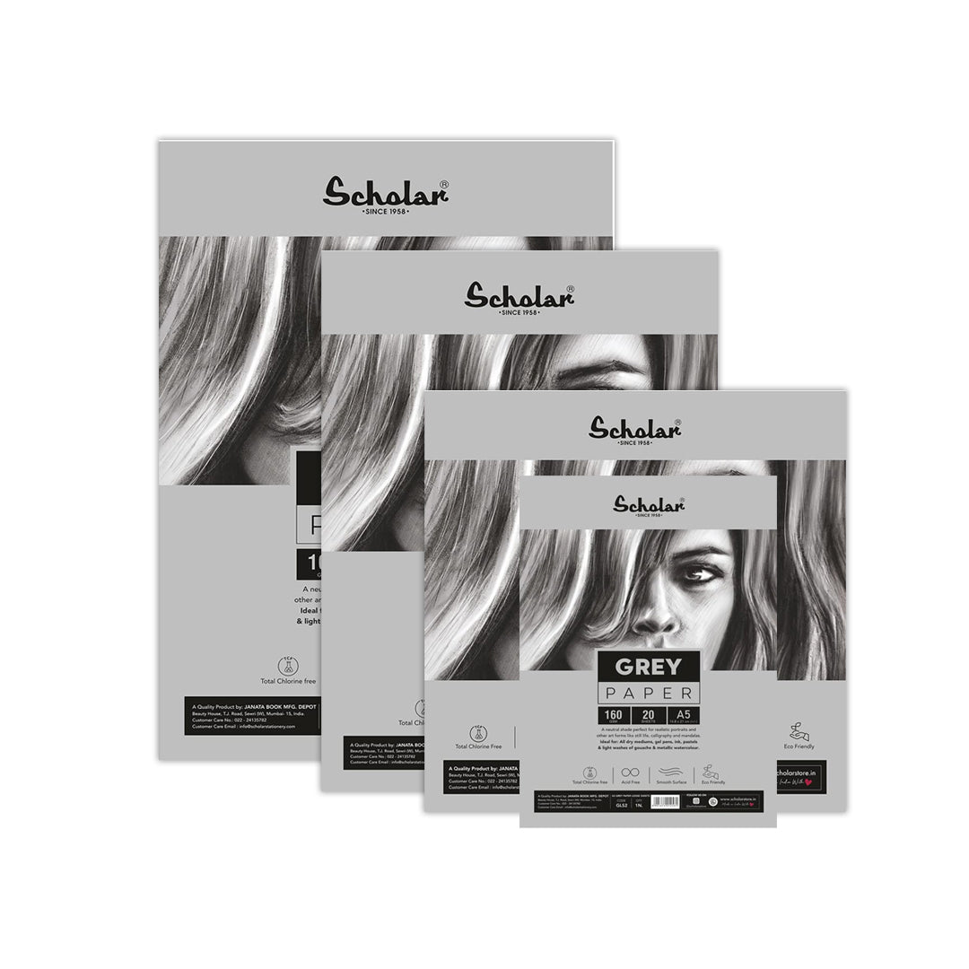 Scholar Grey Toned Paper Loose Sheets 160gsm for Sketching and Calligraphy - Retail Maharaj