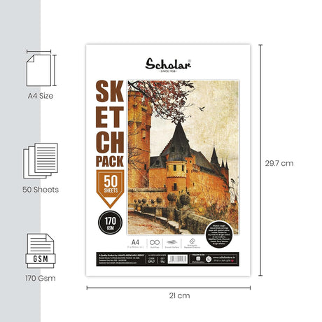 Scholar Sketch Pack Loose Drawing Paper Sheets 170 GSM - Retail Maharaj