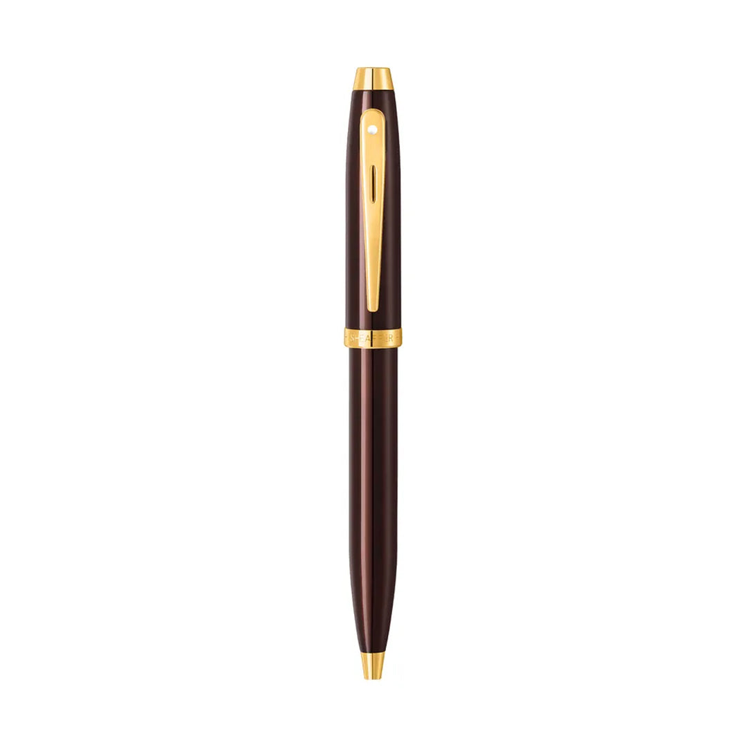 Sheaffer 100 Coffee Brown Ballpoint Pen with PVD Gold Tone Trim