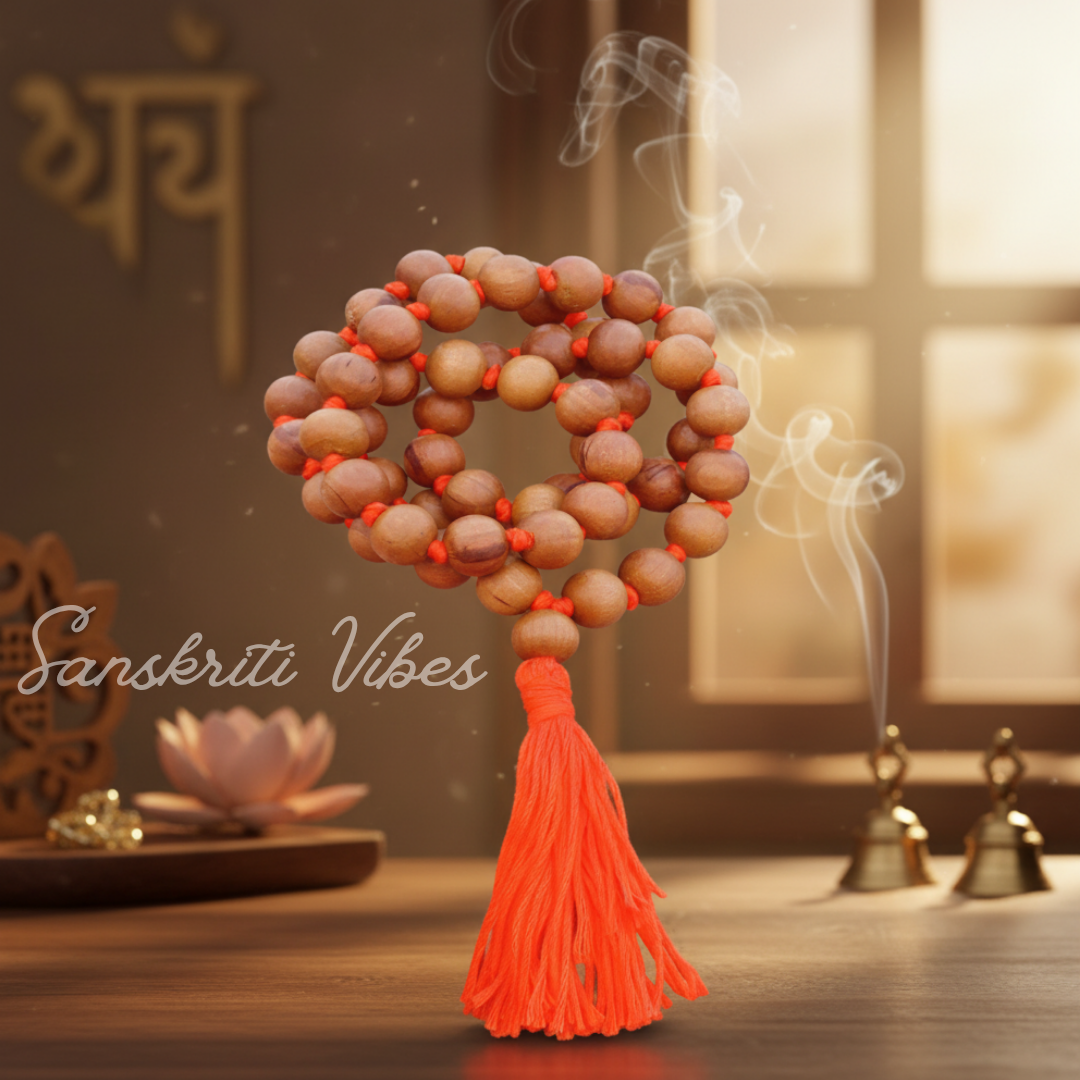 Pure Chandan Japa Mala 54 Plus 1 Guru Bead Original White Sandalwood Mala 12 mm for Meditation Mantra Chanting and Peace